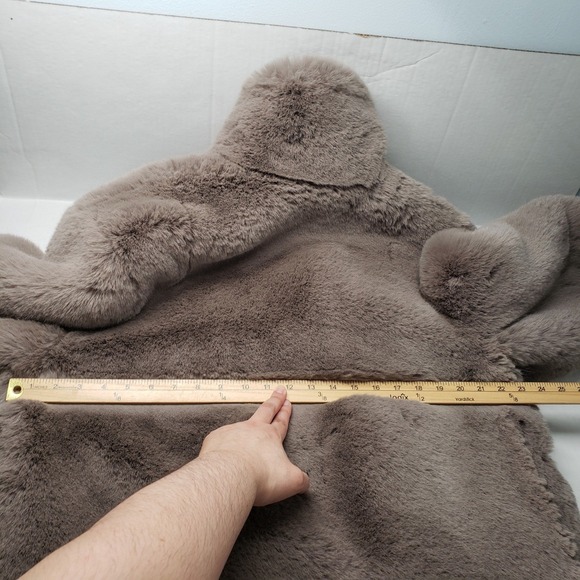 HM Fuzzy Faux Fur Long Coat Womens Large Party Gray Statement Oversized Jacket - Picture 4 of 16